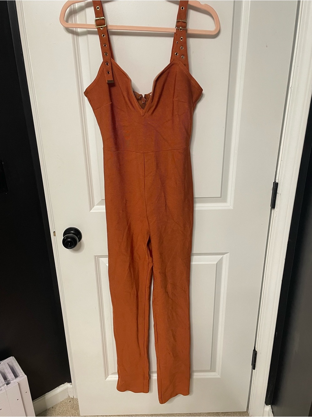 Adjustable-Strap Rust-Colored Jumpsuit